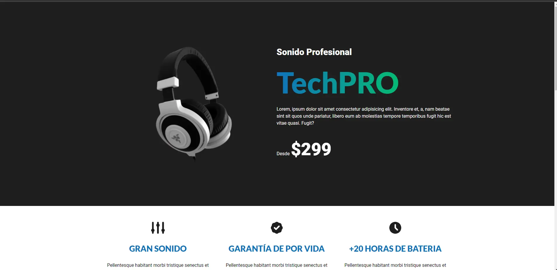 foto landing page de audifonos